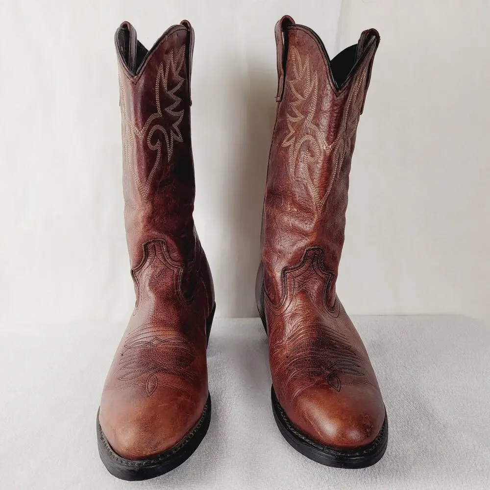 Dingo brown distressed leather cowboy boots size 8.5D mens Western Classic